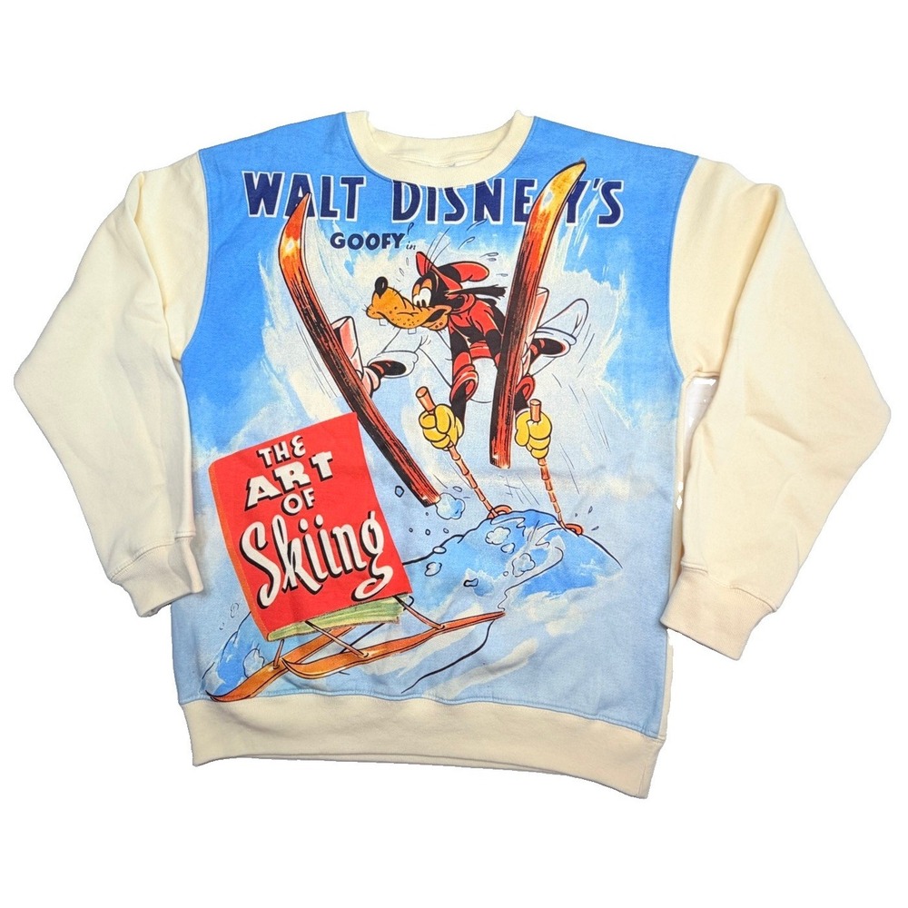 Disney Goofy Art‎ of Skiing Graphic Sweatshirt Men's Medium Blue White Pullover